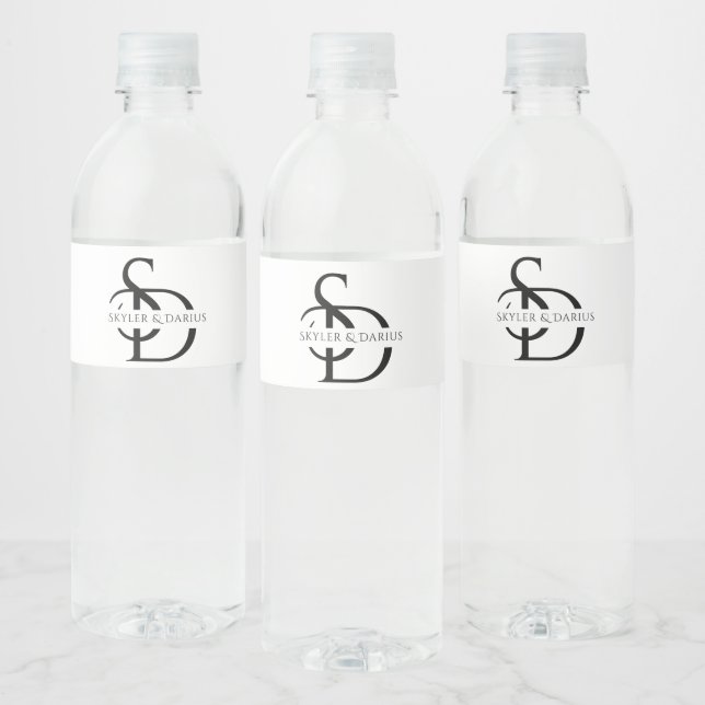Étiquette Pour Bouteilles D'eau Monogramme Mariage Simple Personnalisé Avec Nom (Bouteilles)