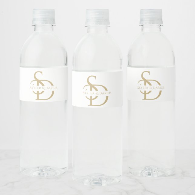 Étiquette Pour Bouteilles D'eau Monogramme Mariage Simple Personnalisé Avec Nom (Bouteilles)