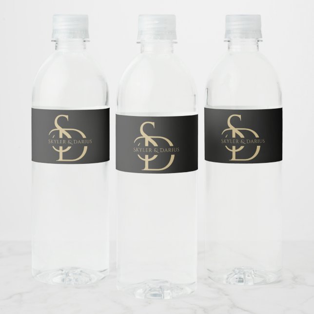 Étiquette Pour Bouteilles D'eau Monogramme Mariage Simple Personnalisé Avec Nom (Bouteilles)