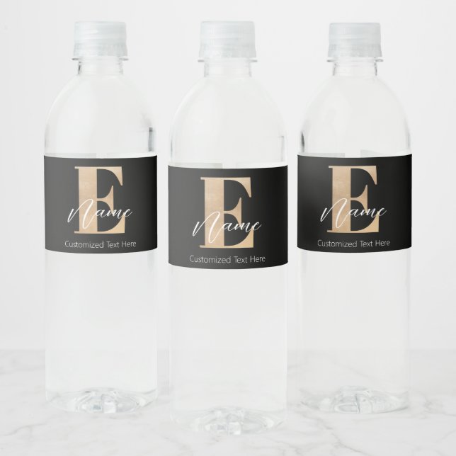 Étiquette Pour Bouteilles D'eau Monogramme moderne E & Nom initial Personnalisé (Bouteilles)