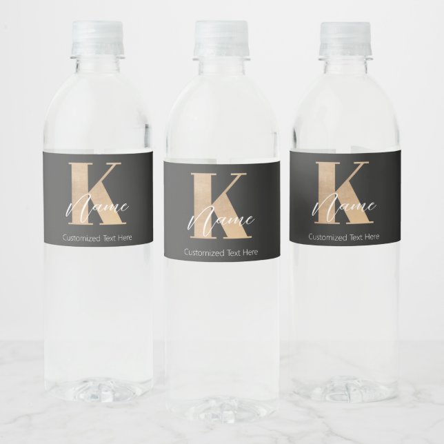 Étiquette Pour Bouteilles D'eau Monogramme moderne Initiale K & Nom Personnalisé (Bouteilles)