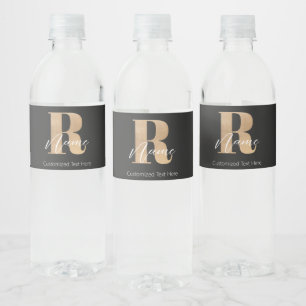 Étiquette Pour Bouteilles D'eau Monogramme Moderne Initiale R & Nom Personnalisé