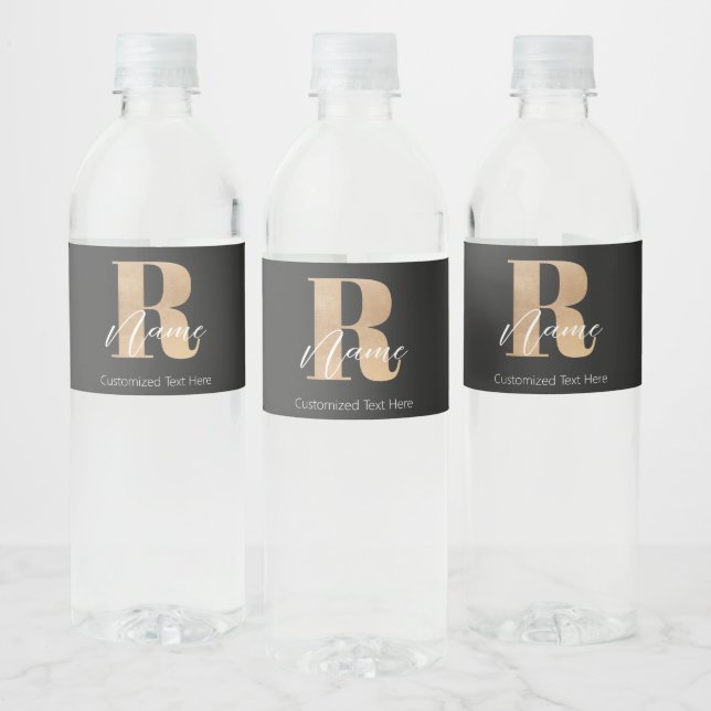 Étiquette Pour Bouteilles D'eau Monogramme Moderne Initiale R & Nom Personnalisé (Bouteilles)