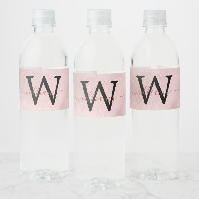 Étiquette Pour Bouteilles D'eau Monogramme rose Parties scintillant or (Bouteilles)