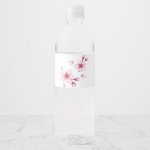Étiquette Pour Bouteilles D'eau Motif de fleurs de cerisier à l'aquarelle rose