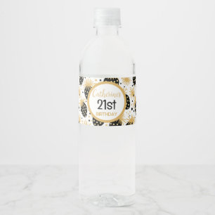 Étiquette Pour Bouteilles D'eau Motif fraise noir et or
