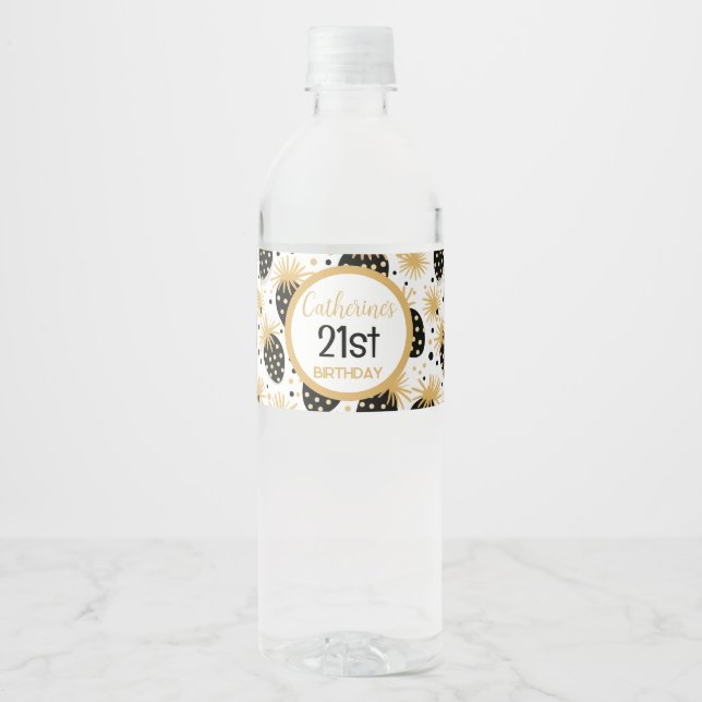 Étiquette Pour Bouteilles D'eau Motif fraise noir et or (Devant)