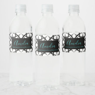 Étiquette Pour Bouteilles D'eau Motif géo classique noir et blanc personnalisé