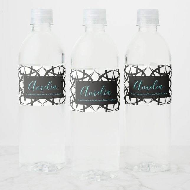 Étiquette Pour Bouteilles D'eau Motif géométrique classique noir et blanc personna (Bouteilles)