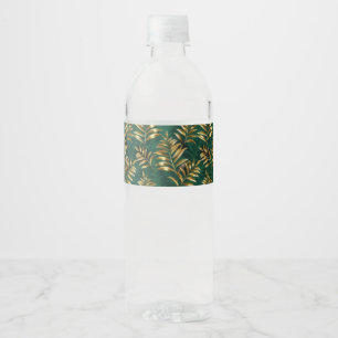 Étiquette Pour Bouteilles D'eau Motif sans couture avec des fougères dorées