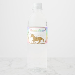 Étiquette Pour Bouteilles D'eau Nectar de Licorne Magique Arc-en-ciel Or