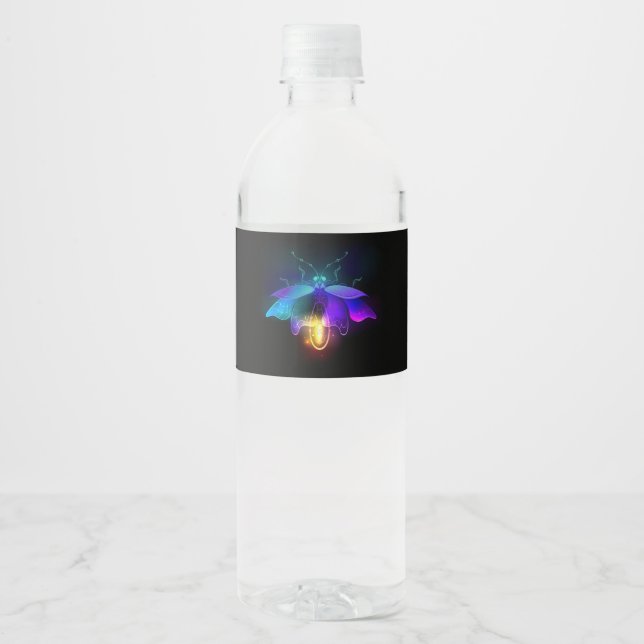 Étiquette Pour Bouteilles D'eau Neon Firefly sur noir (Devant)