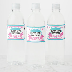 Étiquette Pour Bouteilles D'eau Ninja Filles guerrières rose Turquoise fête d'anni
