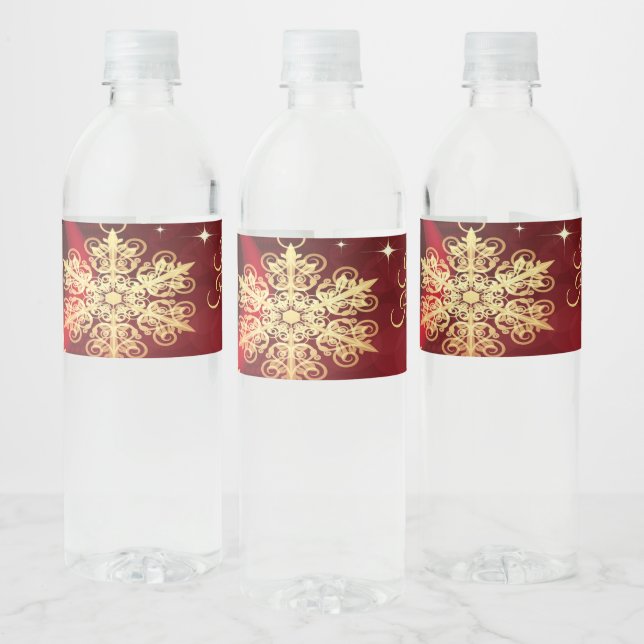 Étiquette Pour Bouteilles D'eau Noël cadeau Red Golden Snowflakes Holiday (Bouteilles)