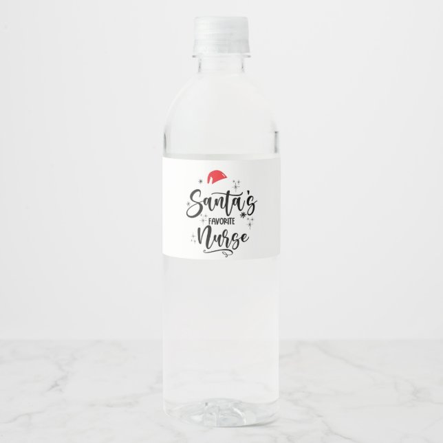 Étiquette Pour Bouteilles D'eau Noël de l'infirmière préférée de Santa  (Devant)