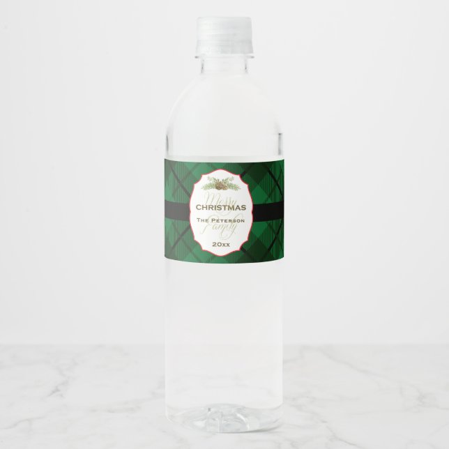 Étiquette Pour Bouteilles D'eau Noël traditionnel, Plaid (Devant)