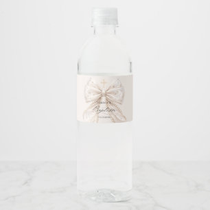 Étiquette Pour Bouteilles D'eau Nœud Coquet Élégant de Baptême avec Perles