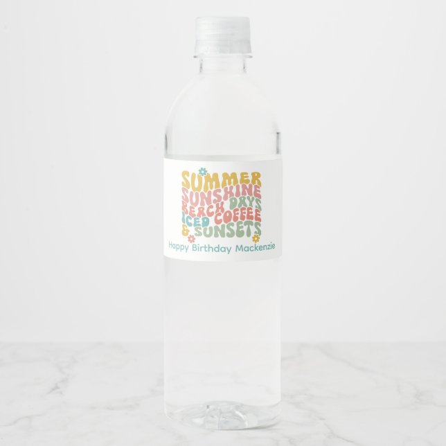 Étiquette Pour Bouteilles D'eau Nom du monogramme rose d'été Super (Devant)