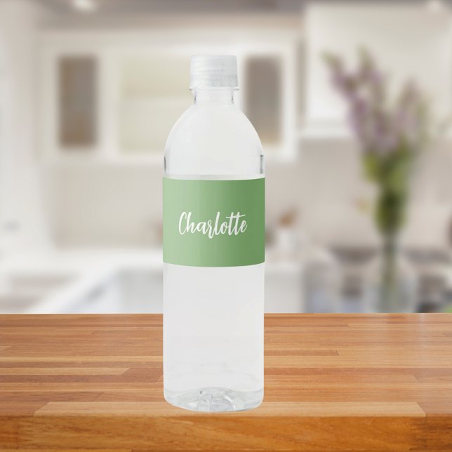 Étiquette Pour Bouteilles D'eau Nom en écriture vert sauge (Créateur téléchargé)