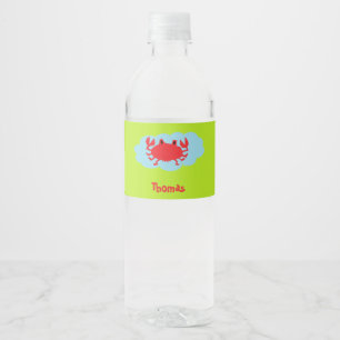 Étiquette Pour Bouteilles D'eau Nom personnalisé crabe rouge sur bleu et vert