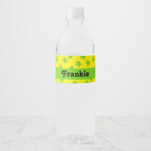 Étiquette Pour Bouteilles D'eau Nom personnalisé grenouilles vertes sur jaune