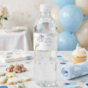 Étiquette Pour Bouteilles D'eau Nounours à l'arc bleu Ballons Nuages Petit Garçon