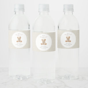 Étiquette Pour Bouteilles D'eau Nounours, Nœud, Points beige, Baby Shower