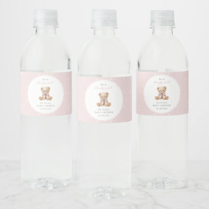 Étiquette Pour Bouteilles D'eau Nounours rose, noeud papillon rose, bébé fête prén