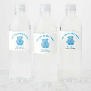 Étiquette Pour Bouteilles D'eau Nous pouvons attendre Baby shower bleu Teddy Ours