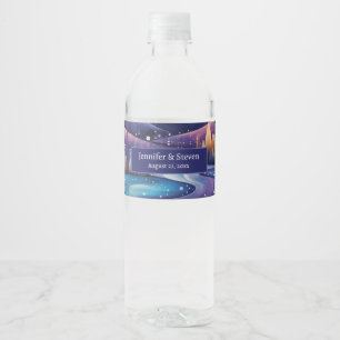 Étiquette Pour Bouteilles D'eau Nuit lunaire - Rivière, Arbres et Collines Mariage