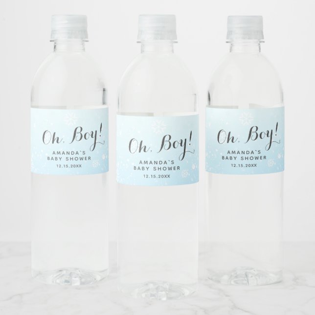 Étiquette Pour Bouteilles D'eau Oh Boy Winter Baby shower | Snowflakes Blue (Bouteilles)