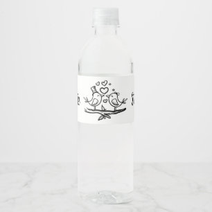 Étiquette Pour Bouteilles D'eau Oiseaux fiançailles Mariage Lovebirds blancs noirs