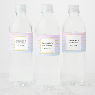 Étiquette Pour Bouteilles D'eau Ombre bleu rose avec lignes or mince - Anniversair