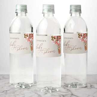 Étiquette Pour Bouteilles D'eau On Peut Attendre ! Baby shower d'or rose