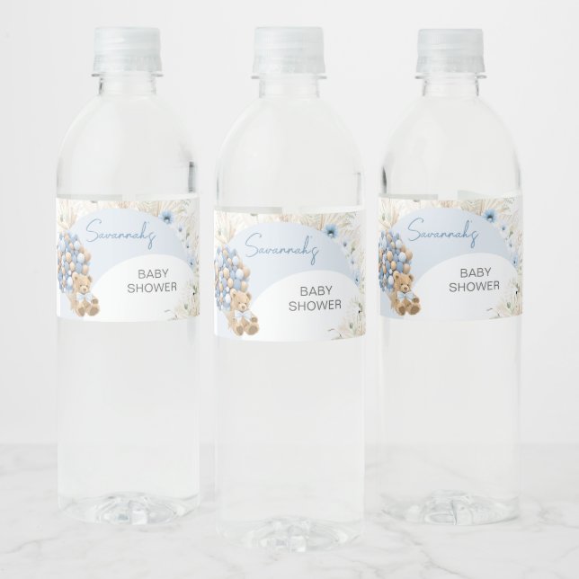 Étiquette Pour Bouteilles D'eau On peut attendre le Baby shower bleu (Bouteilles)