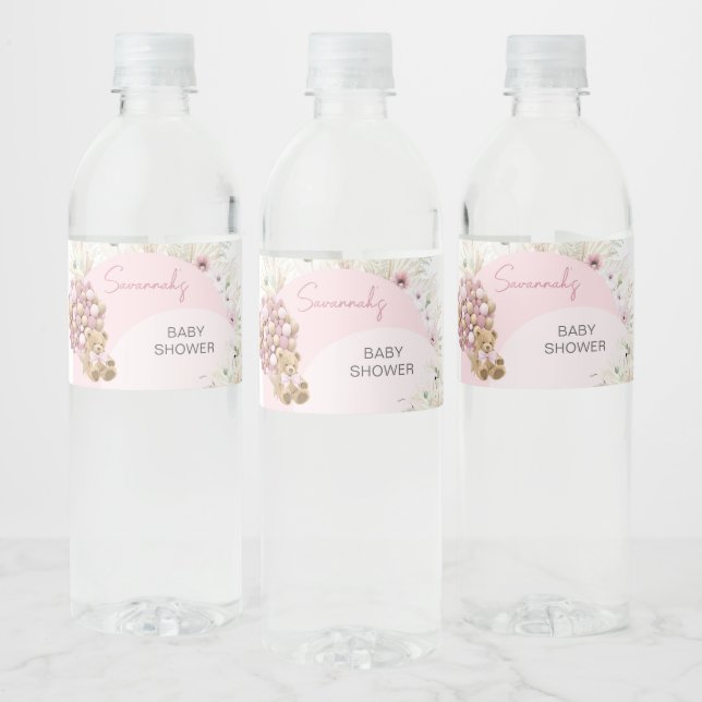 Étiquette Pour Bouteilles D'eau On peut attendre le Baby shower rose (Bouteilles)