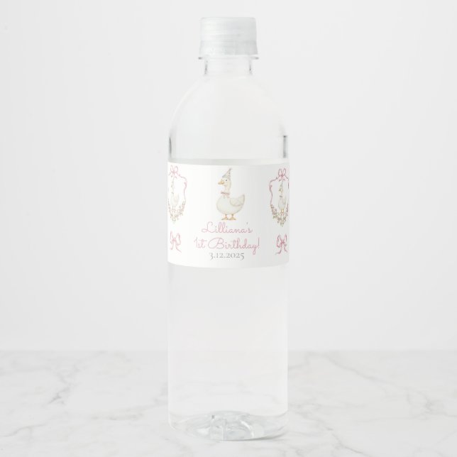 Étiquette Pour Bouteilles D'eau One Silly Goose Pink  Birthday (Devant)