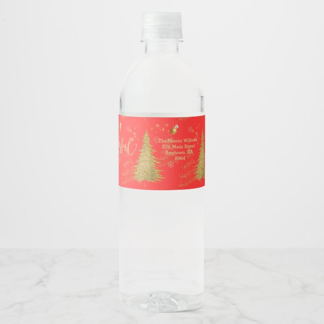 Étiquette Pour Bouteilles D'eau Or JOYEUX sur Noël Rouge (Devant)