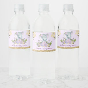 Étiquette Pour Bouteilles D'eau Or pourpre de baby shower à la mode d'éléphant