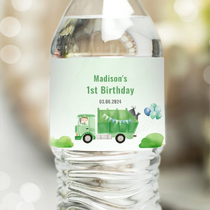 Étiquette Pour Bouteilles D'eau Ordures Camion 1ère fête d'anniversaire