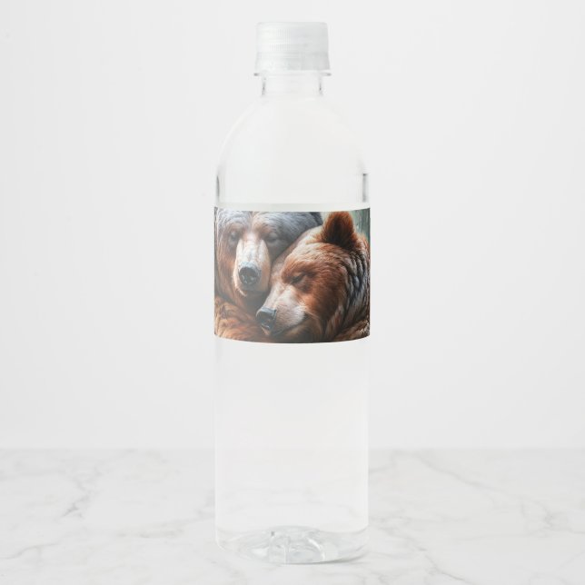 Étiquette Pour Bouteilles D'eau Ours à l'aquarelle Rustique Sauvage (Devant)