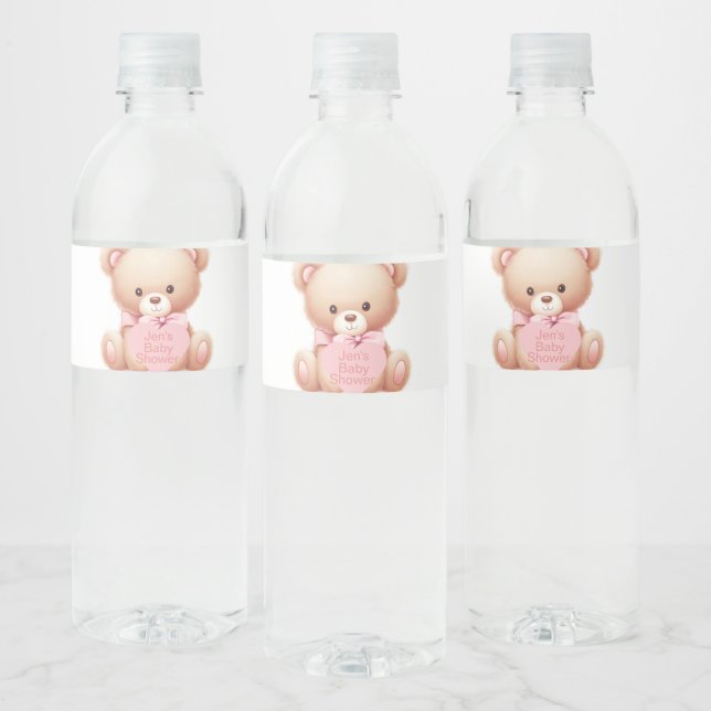 Étiquette Pour Bouteilles D'eau Ours en peluche rose (Bouteilles)