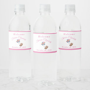 Étiquette Pour Bouteilles D'eau Ourson mignon & Ballons Fille
