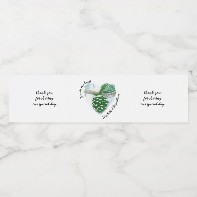 Étiquette Pour Bouteilles D'eau Pale vert hiver Pine cône Aquarelle nuptiale (Étiquettes simples)