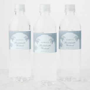 Étiquette Pour Bouteilles D'eau Palmier dessiné à la main Bleu Poussiéreux Enterre