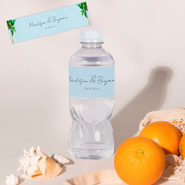 Étiquette Pour Bouteilles D'eau Palmiers de plage Retro Mariage personnalisé (Créateur téléchargé)