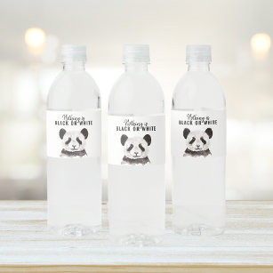 Étiquette Pour Bouteilles D'eau Panda Funky Moderne Noir Et Blanc Avec Citation