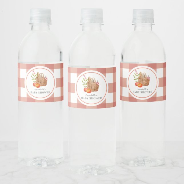 Étiquette Pour Bouteilles D'eau Panier de pique-nique En vichy Baby shower rouge (Bouteilles)