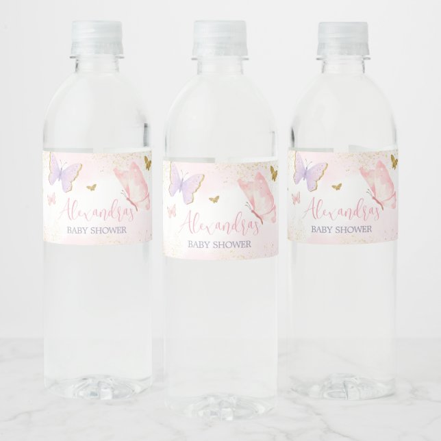 Étiquette Pour Bouteilles D'eau Papillon rose Or Printemps (Bouteilles)