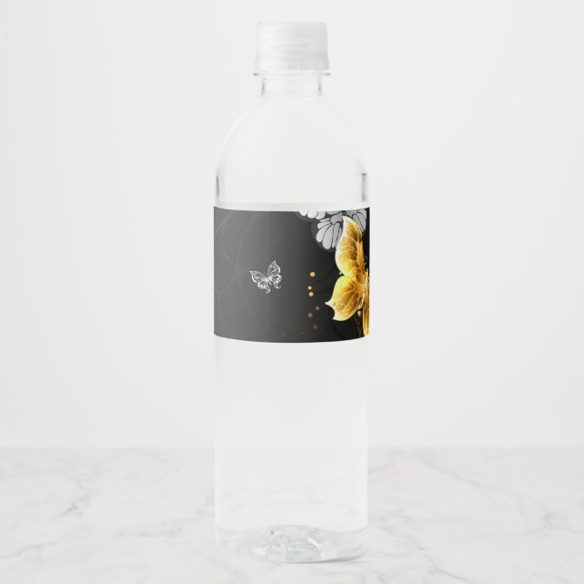 Étiquette Pour Bouteilles D'eau Papillons blancs et dorés (Devant)